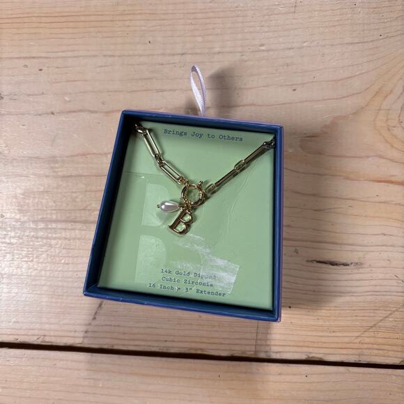 A New Day NWT 14K Gold Dipped Pearl Charm on Chain Initial Necklace "B" - Picture 1 of 3